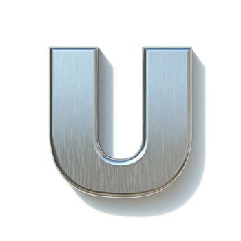 Brushed metal font Letter U 3D render illustration isolated on white background