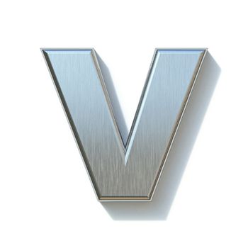 Brushed metal font Letter V 3D render illustration isolated on white background