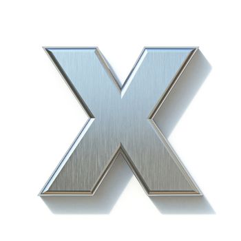 Brushed metal font Letter X 3D render illustration isolated on white background