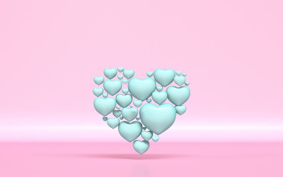 Green heart shape made of small hearts 3D rendering illustration on pink background