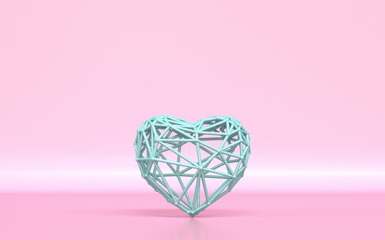 Lattice green heart 3D rendering illustration on pink background