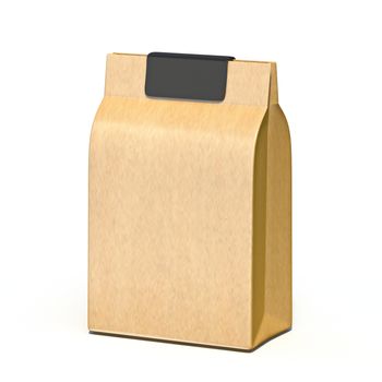 Brown paper carry bag with black label 3D render illustration isolated on white background