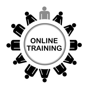 Online trainig icon with stylized people