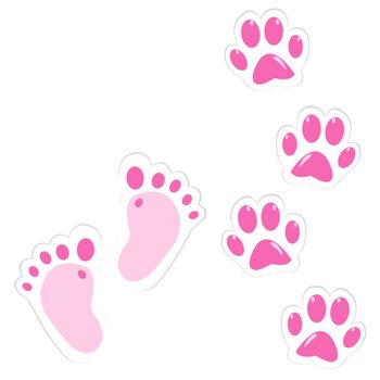Cute pink baby footprint and pet paws
