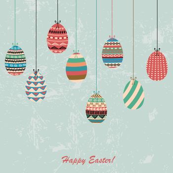 Easter greeting card with ethnic pattern eggs