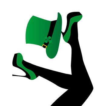 St. Patrick's Day card with woman legs wearing green hat with clover