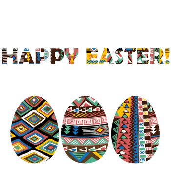 Easter greeting card with ethnic motifs eggs
