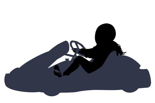 Isolated silhouette of a go kart girl racer on white background