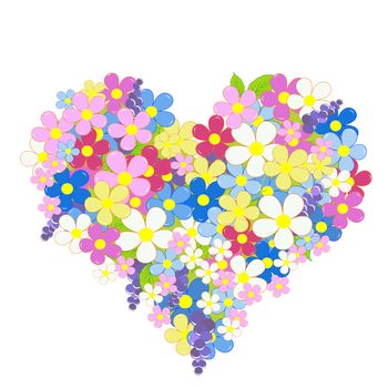 Heart made of flowers on white background