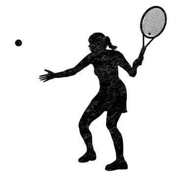 Tennis woman player silhouette on white background