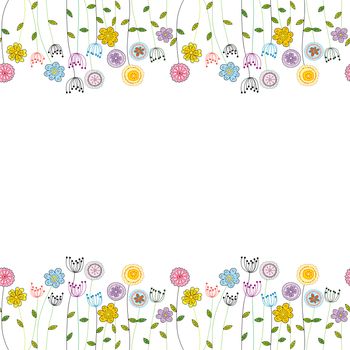 Seamless funny floral border with doodle colored flowers