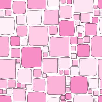 Pink geometrical seamless background with doodle squares