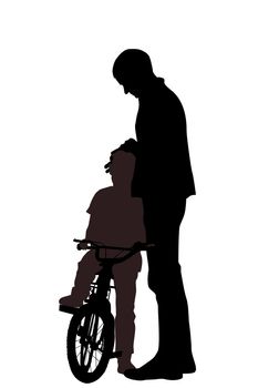 Silhouettes of father and son hug