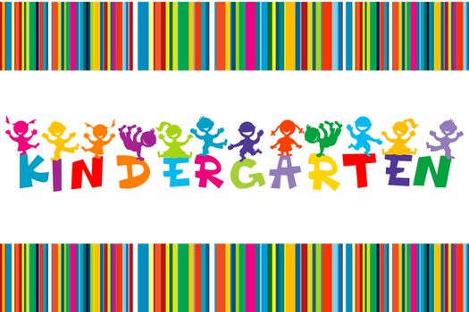Kindergarten poster with colored cartoon children