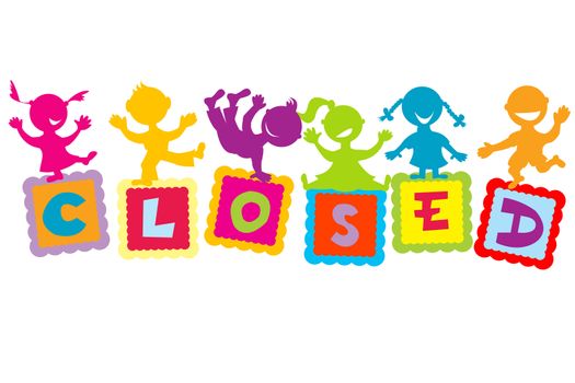 Closed sign with cartoon kids