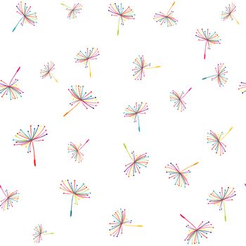 Seamless pattern with colorful flying dandelion seeds