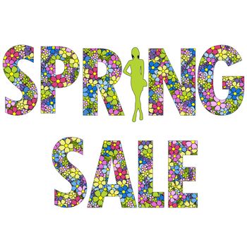 Spring sale background with woman silhouette