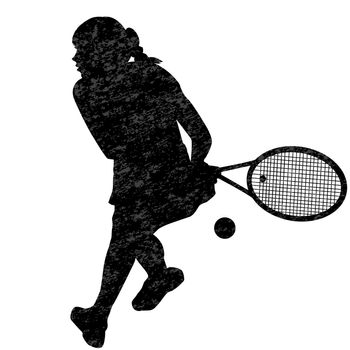 Tennis woman player silhouette on white background