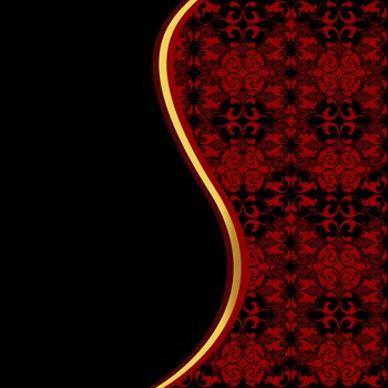 Luxury tapestry card with red ornaments on black background