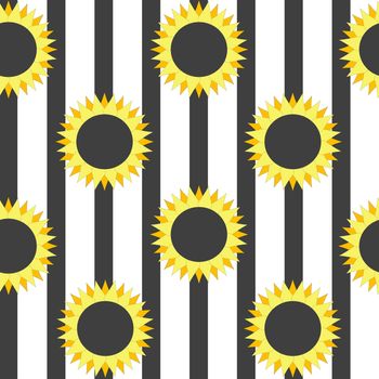 Stylized sunflower on striped background