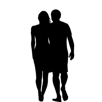 Silhouettes of romantic hugging couple