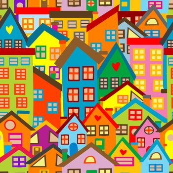 Colorful seamless pattern with cartoon houses