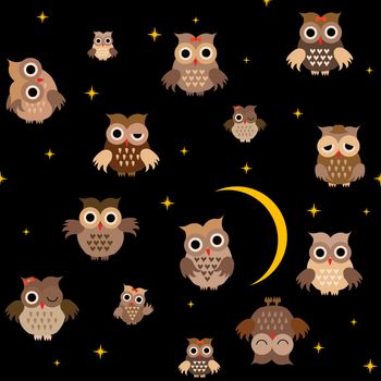 Cartoon owls in the night