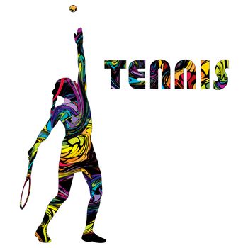 Tennis banner with colorful silhouette of a woman tennis player
