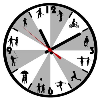 Wall clock with silhouettes of children