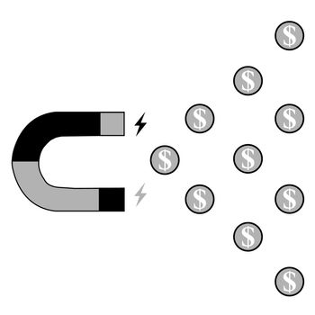 Business concept of investment and crowdfunding with magnet and coins