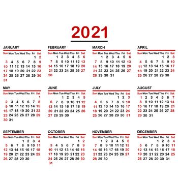 Minimalist calendar of year 2021