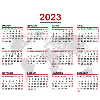 2023 calendar with world map