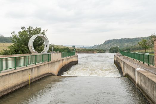 Water from the Katse dam flowing out of the tunnel into the Ash River at the outfall near Clarens