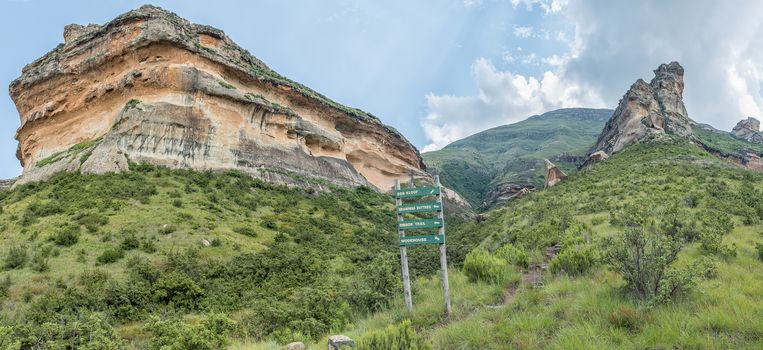 Hiking trail directional signs at Golden Gate in the Free State Province