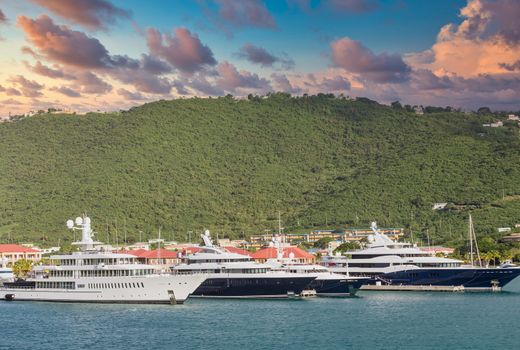 Huge Luxury Yachts in the harbor at St Thomas