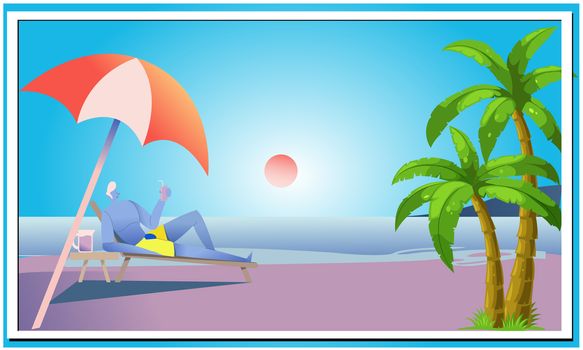 cartoon art of a beach view in sunny day