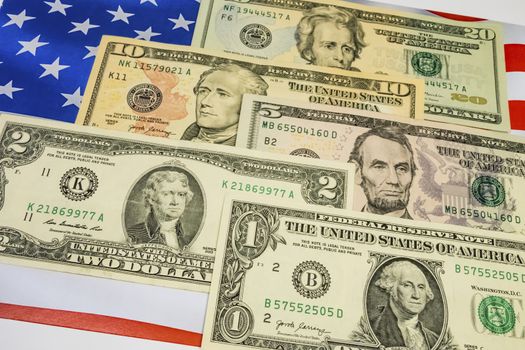 close up US dollar banknotes on background.