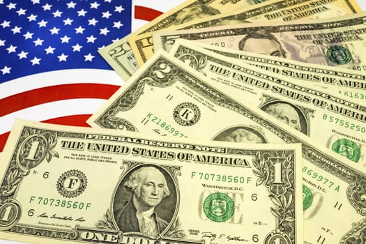 close up US dollar banknotes on background.