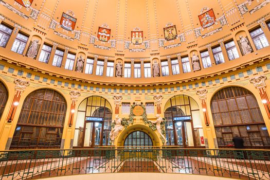 Interior of the historical main railway station in Prague, Czech Republic