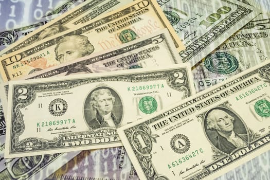 close up US dollar banknotes on background.