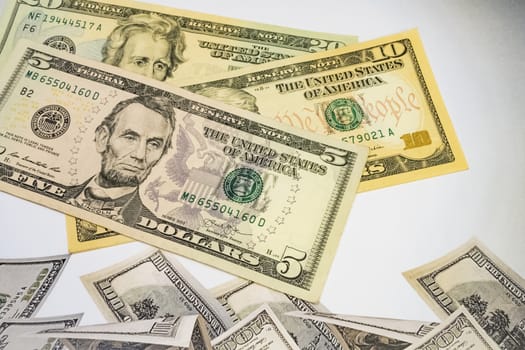 close up US dollar banknotes on background.
