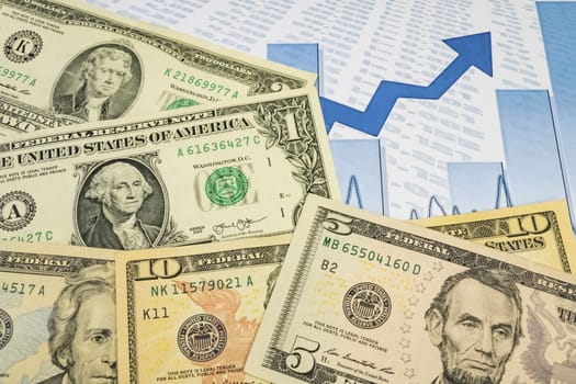 close up US dollar banknotes on background.