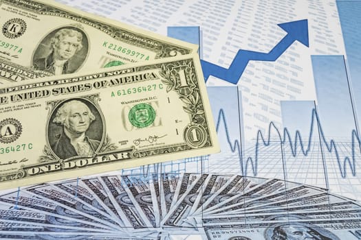 close up US dollar banknotes on background.