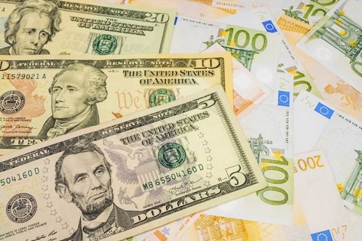 close up US dollar banknotes on background.