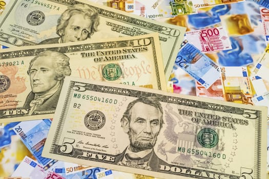 close up US dollar banknotes on background.