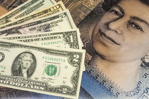 close up US dollar banknotes on background.