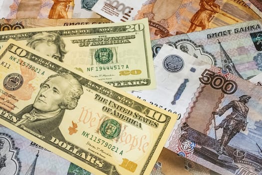 close up US dollar banknotes on background.