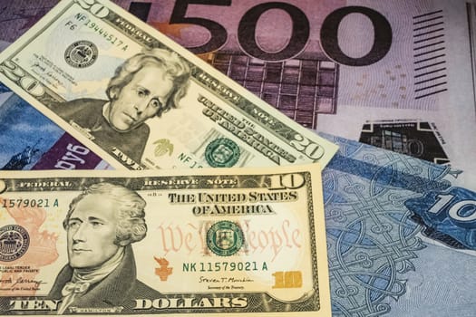 close up US dollar banknotes on background.