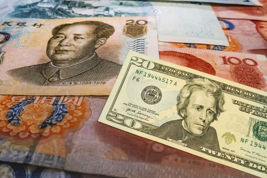 close up US dollar banknotes on background.