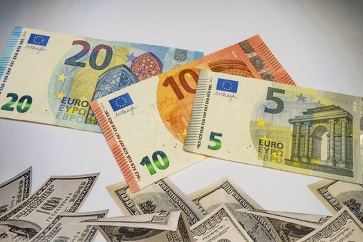 close up euro banknotes on background